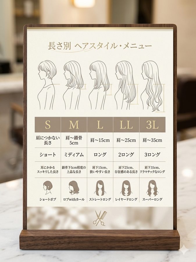 長さ別ヘアスタイル・メニュー S/M/L/LL/3L サイズガイド